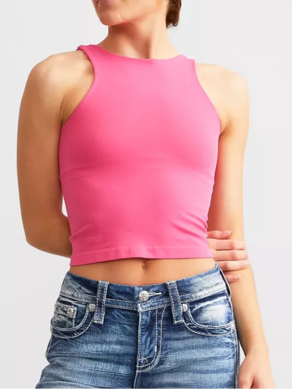 Free People Hot Pink Ribbed Crop Tank